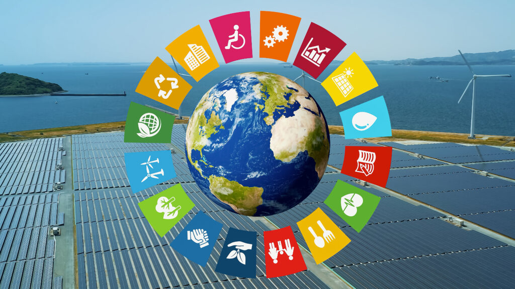 Hernieuwbare energie en milieutechnologieconcepten. Groene technologie. Duurzame Ontwikkelingsdoelen. Duurzame samenleving.